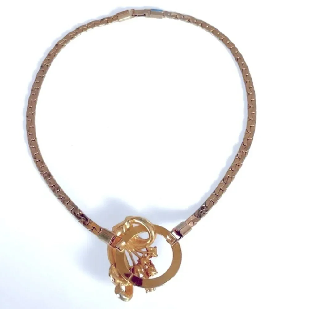 Vintage Pink Rhinestone & Pearl Gold Collar Necklace